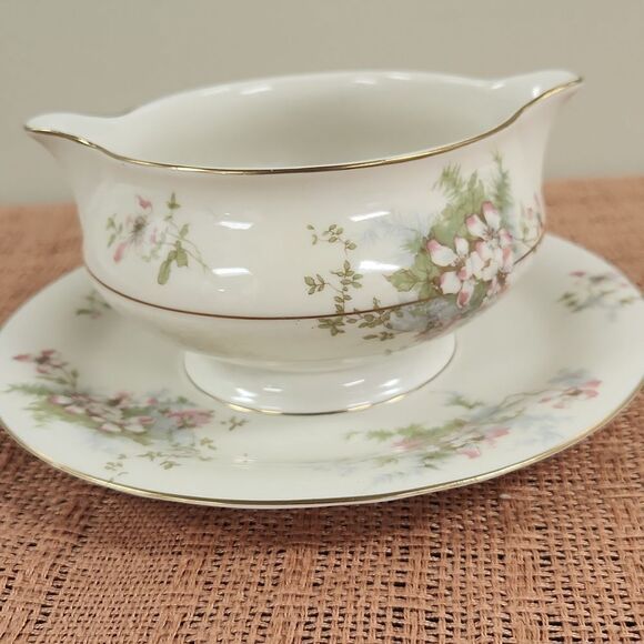 Vintage Theodore Haviland Apple Blossom Gravy Boat with Saucer - Picture 3 of 6